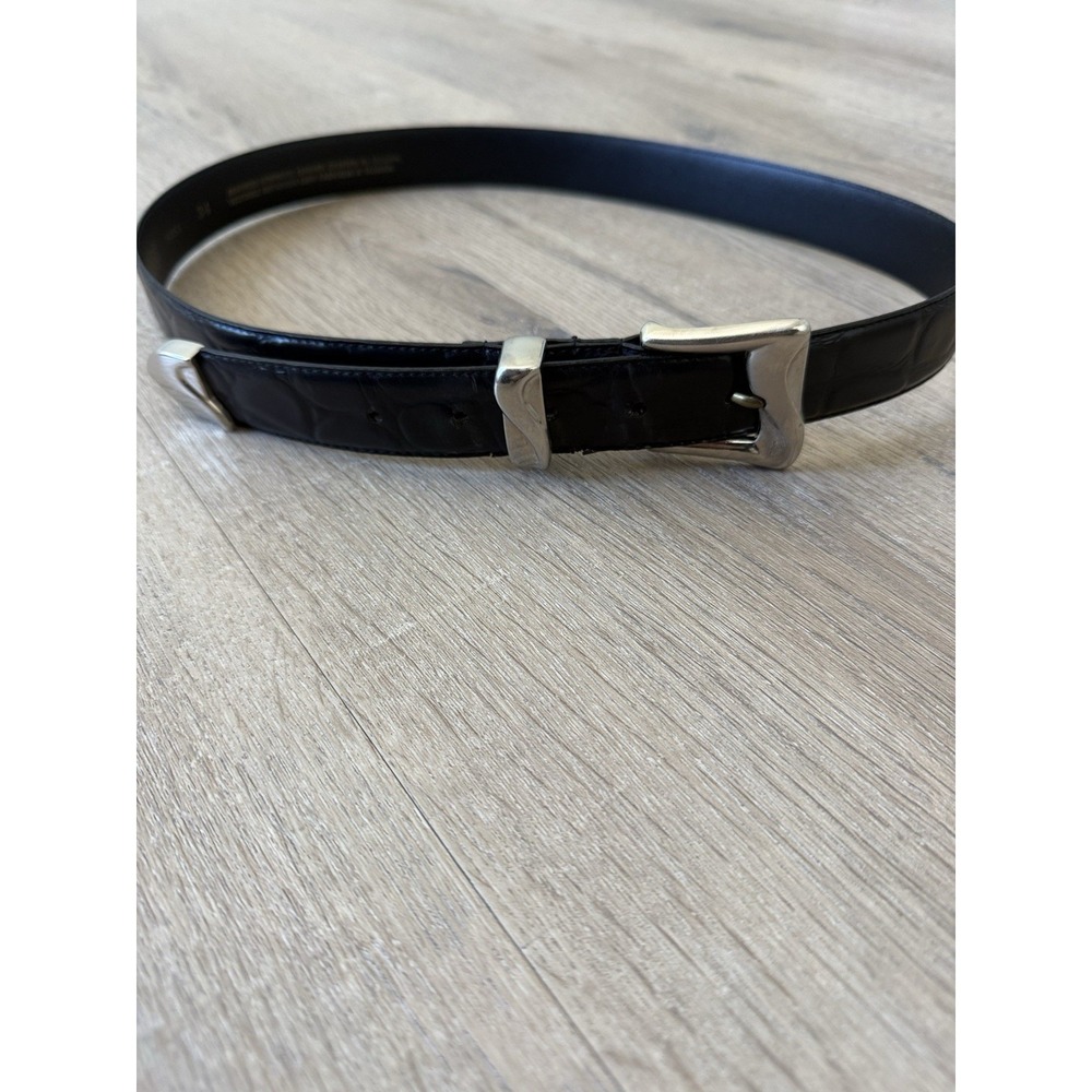 Billy Belts of California Black Leather Crocodile Embossed W Silver Buckle 34
